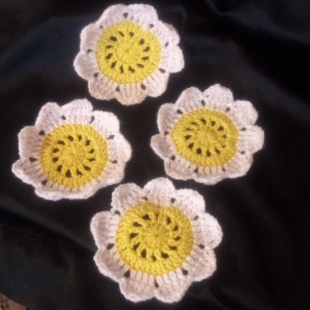 Hand made crochet flower coasters set of 4